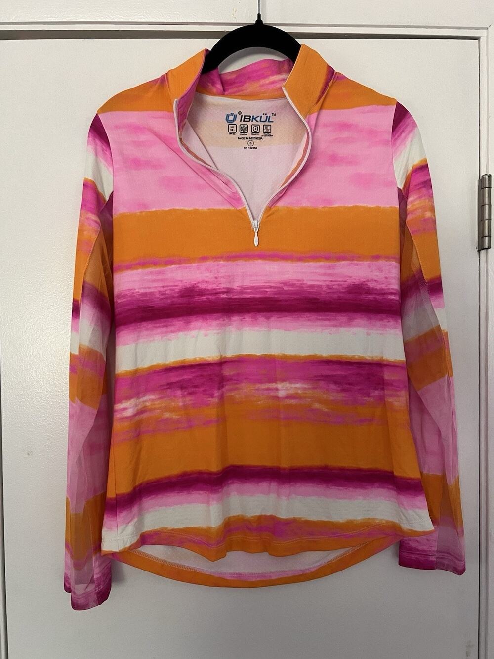 IBKUL Womens Long Sleeve Mesh quarter zip Performance top shirt upf 50 Stripe